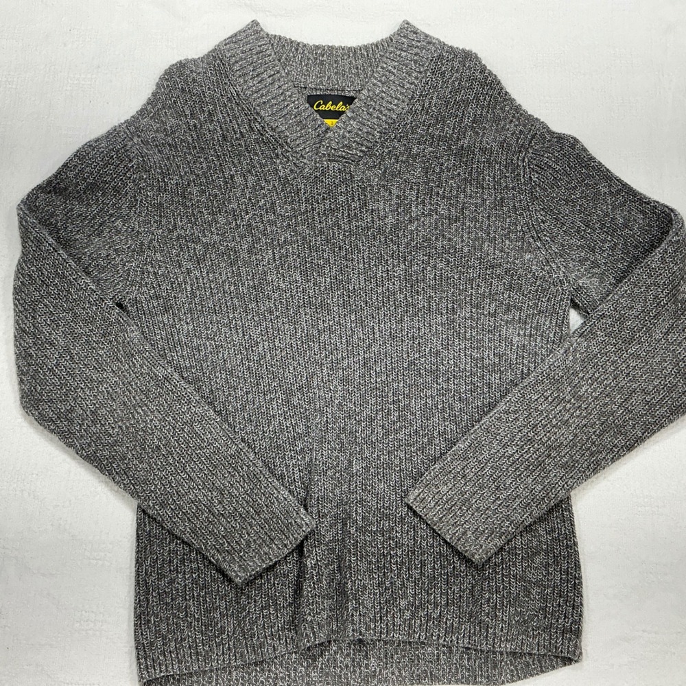 Cabelas‎ Mens Gray V Neck Ribbed Knit Sweater Long Sleeve Size L